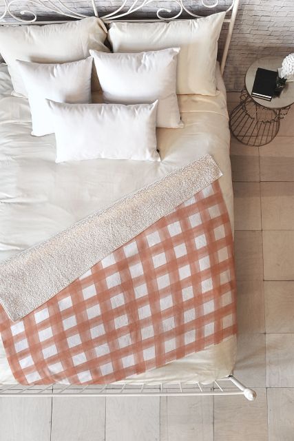 Little Arrow Design Co watercolor plaid terracotta Fleece Throw Blanket by Little Arrow Design Co Fleece Throw Blanket Medium 60" x 50"
