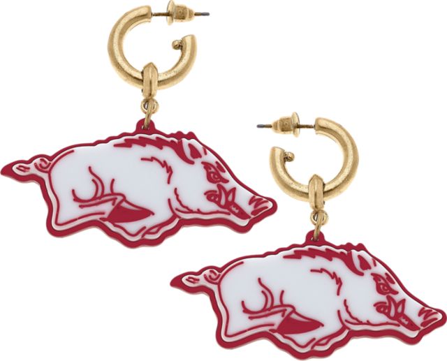 Arkansas Razorbacks Women's Arkansas Razorbacks Resin Logo Drop Hoop Earrings in Cardinal/White