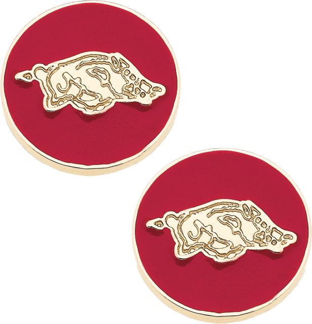 Arkansas Razorbacks Women's Arkansas Razorbacks Logo Circle Stud Earrings in Cardinal/Shiny Gold