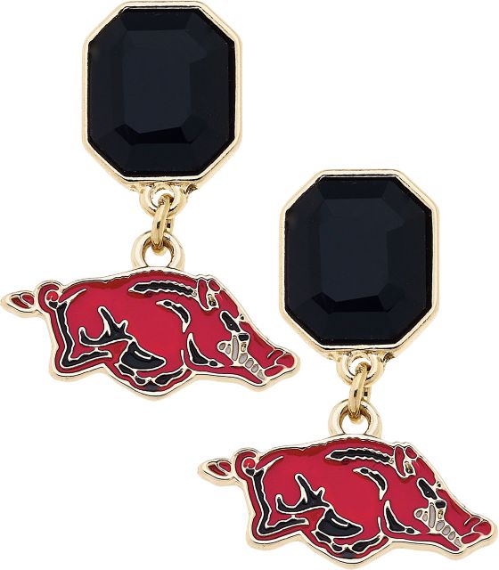 Arkansas Razorbacks Women's Arkansas Razorbacks Rhinestone Enamel Logo Earrings in Shiny Gold