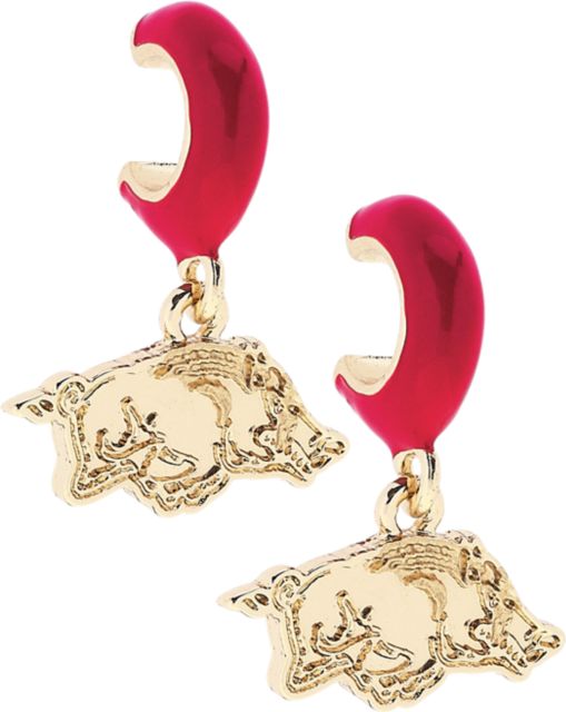 Arkansas Razorbacks Women's Arkansas Razorbacks Logo Huggie Hoop Earrings in Cardinal/Shiny Gold