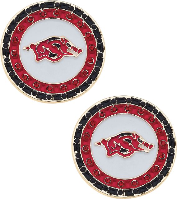 Arkansas Razorbacks Women's Arkansas Razorbacks Pave Disc Stud Earrings in Cardinal/Gold