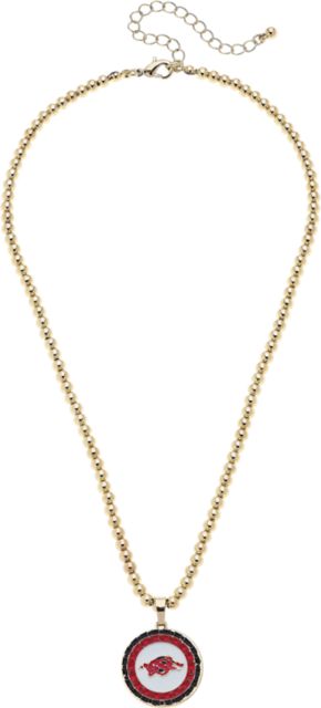 Arkansas Razorbacks Women's Arkansas Razorbacks Pave Disc Necklace in Shiny Gold