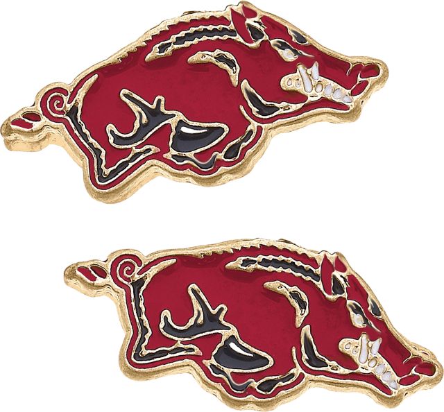 Arkansas Razorbacks Women's Arkansas Razorbacks Enamel Logo Stud Earrings in Shiny Gold