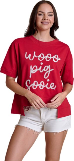 Arkansas Razorbacks Women's Glitter Script Boxy Top