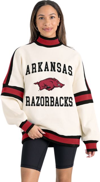 Arkansas Razorbacks Women's Oversized Turtleneck Pullover with Bold Stretch-Knit Striped Detail