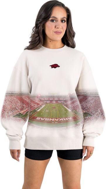 Arkansas Razorbacks Women's Landscape Print Premium Crewneck Sweatshirt with Ribbed Neckline and Cuffs
