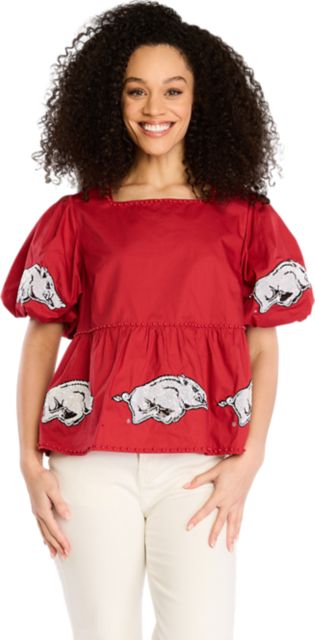 Arkansas Razorbacks Women's Puff Sleeve Peplum Top