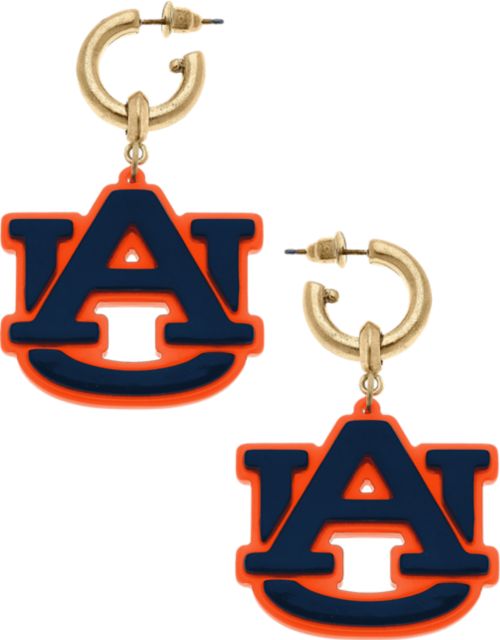 Auburn Tigers Women's Auburn Tigers Resin Logo Drop Hoop Earrings in Navy/Orange