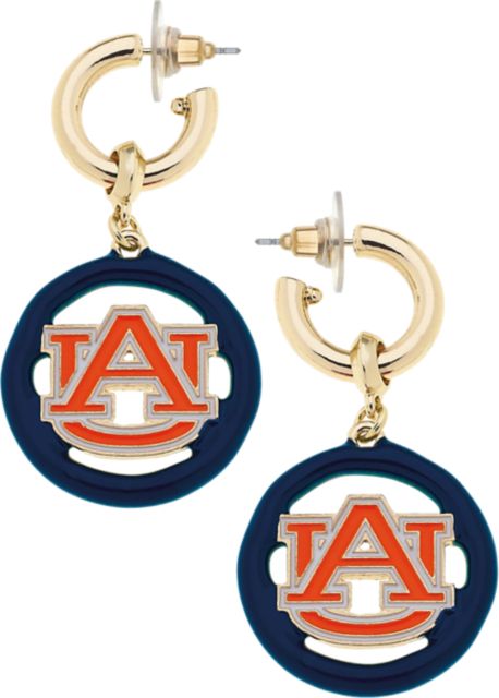 Auburn Tigers Women's Auburn Tigers Logo Medallion Drop Hoop Earrings in Shiny Gold