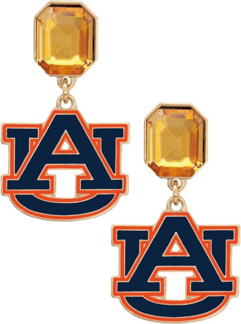 Auburn Tigers Women's Auburn Tigers Rhinestone Enamel Logo Earrings in Shiny Gold