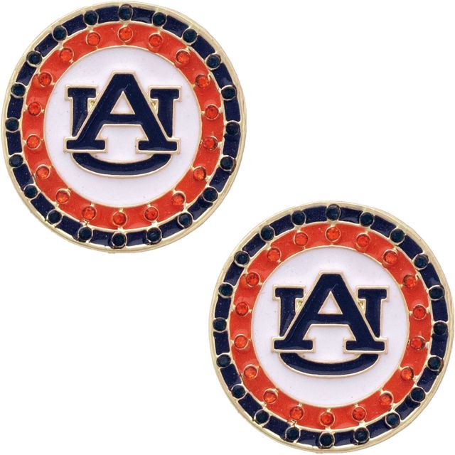 Auburn Tigers Women's Auburn Tigers Pave Disc Stud Earrings in Navy/Orange