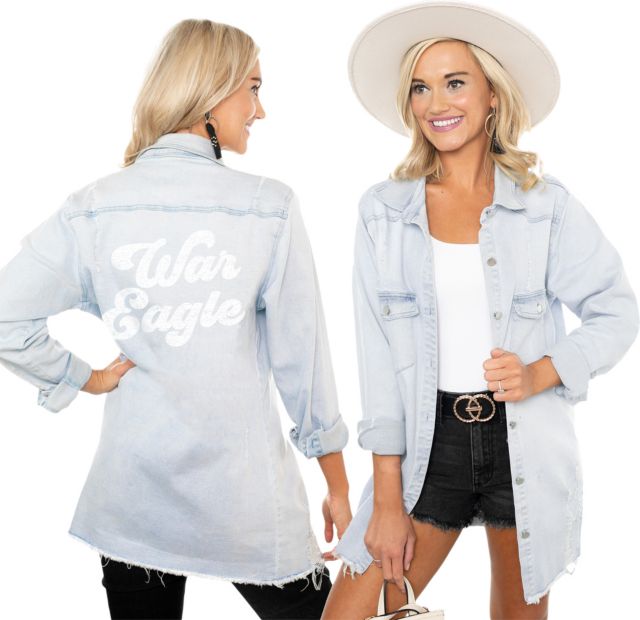 Auburn Tigers Fight On Wear It Well Distressed Light Wash Denim Shacket