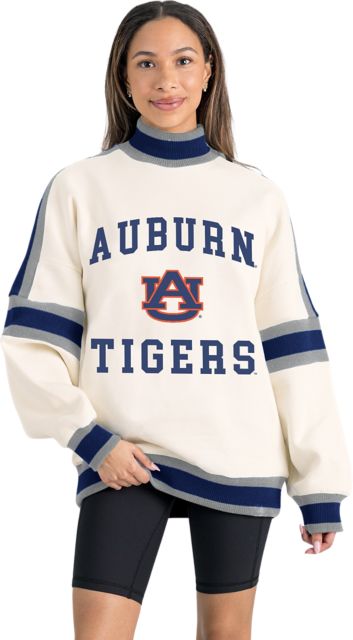 Auburn Tigers Women's Oversized Turtleneck Pullover with Bold Stretch-Knit Striped Detail
