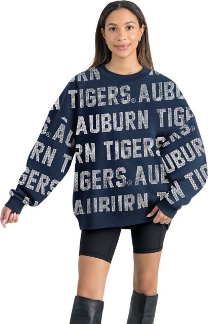 Auburn Tigers Women's All-Over Pixelated Rhinestone Text Drop Shoulder Crewneck Pullover
