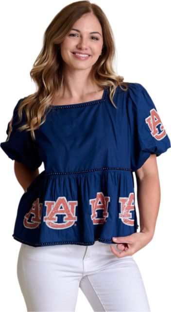 Auburn Tigers Women's Puff Sleeve Peplum Top