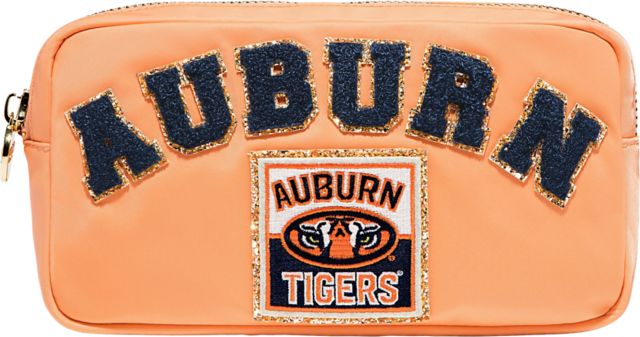 Auburn Tigers Peach Small Pouch with"Auburn" in Mini Glitter Varsity Letters and Auburn University Patch