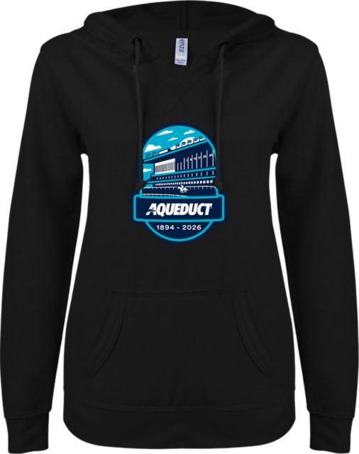 NYRA ENZA Womens V Notch Raw Edge Fleece Hoodie Aqueduct Farewell Logo - ONLINE ONLY