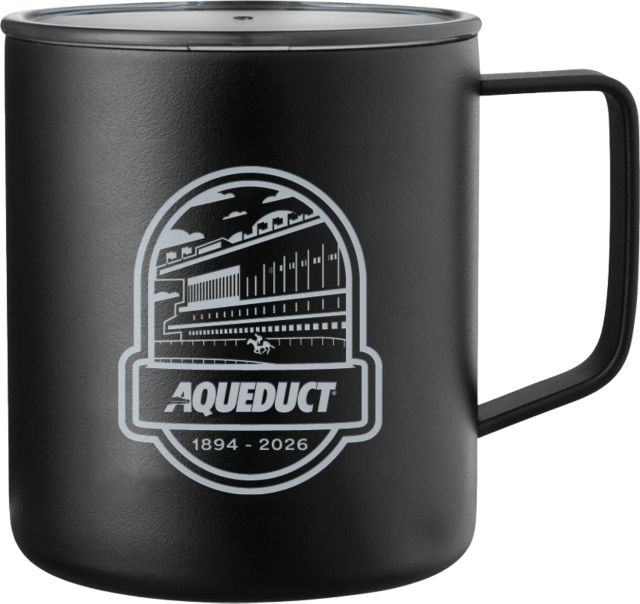NYRA Rover Camp Vacuum Insulated Mug 14oz Aqueduct Farewell Logo BW Engraved - ONLINE ONLY