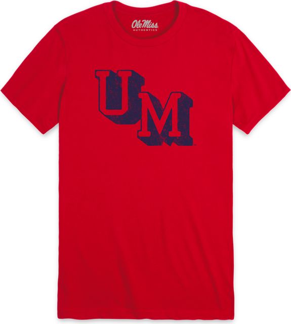 Ole Miss Rebels Letter Interlock Unisex Sueded Short Sleeve T-Shirt