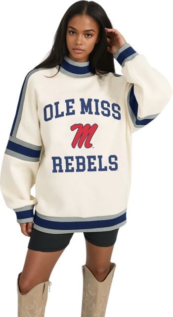 Ole Miss Rebels Women's Oversized Turtleneck Pullover with Bold Stretch-Knit Striped Detail