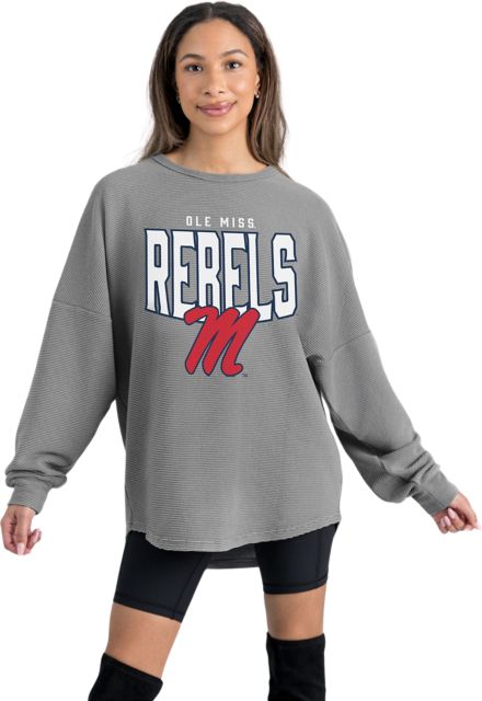 Ole Miss Rebels Women's Crewneck Essential Corded Pullover with Ribbed Knit Cuff Detail