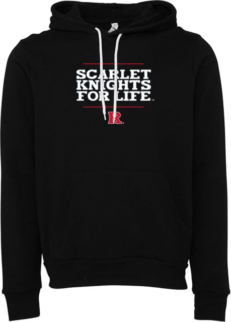 Rutgers Bella + Canvas Fleece Hood Scarlet Knights For Life Stacked - ONLINE ONLY