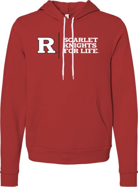 Rutgers Bella + Canvas Red Fleece Hood Scarlet Knights For Life Flat - ONLINE ONLY