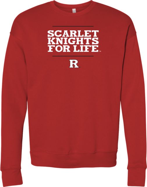 Rutgers Bella + Canvas Red Fleece Crew Scarlet Knights For Life Stacked - ONLINE ONLY