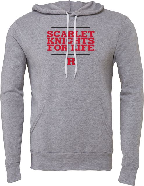 Rutgers Bella + Canvas Fleece Hood Scarlet Knights For Life Stacked - ONLINE ONLY