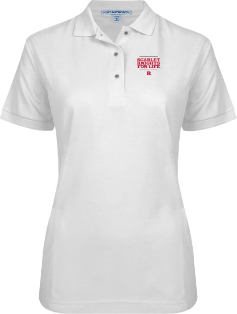 Rutgers Womens Silk Touch Pique Polo Scarlet Knights For Life Stacked - ONLINE ONLY