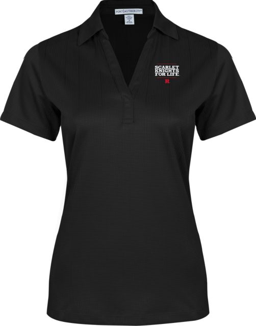 Rutgers Womens Performance Fine Jacquard Polo Scarlet Knights For Life Stacked - ONLINE ONLY