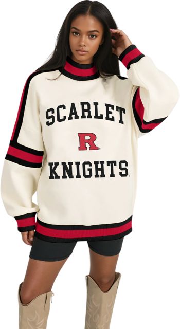 Rutgers Scarlet Knights Women's Oversized Turtleneck Pullover with Bold Stretch-Knit Striped Detail