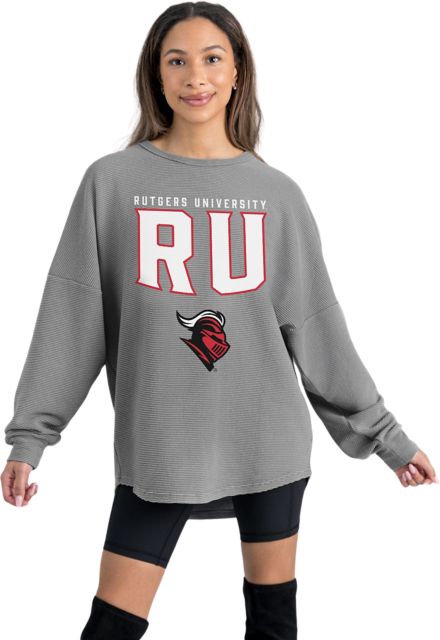 Rutgers Scarlet Knights Women's Crewneck Essential Corded Pullover with Ribbed Knit Cuff Detail