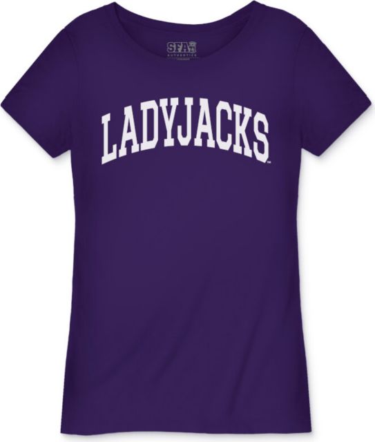 Stephen F. Austin Lumberjacks Mascot Arch Ladies Women's Sueded V-Neck Short Sleeve T-Shirt