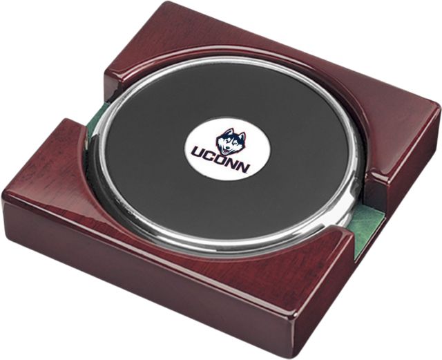 UConn Huskies CSI Set Of 2 Silver Round Coaster Gift Boxed With Colored Medallion