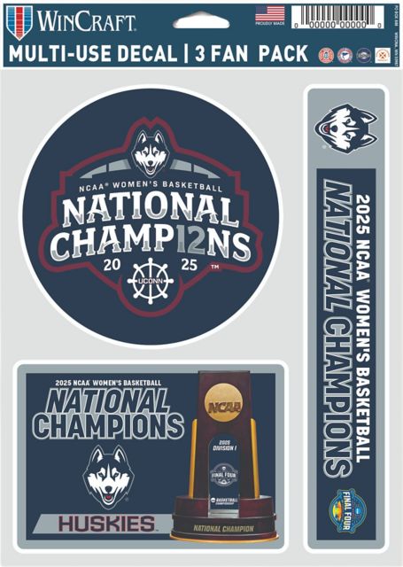 UConn Huskies Women's Basketball 2025 National Champions 3 Pack Car Decal 5.5 x 7.75