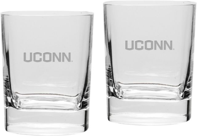 University of Connecticut Set of 2 Luigi Bormioli Rounded Square Double Old Fashion Glass - 11.75 oz