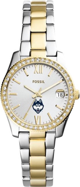 University of Connecticut Fossil Scarlette Mini Three-Hand Date Two-Tone Stainless Steel Watch