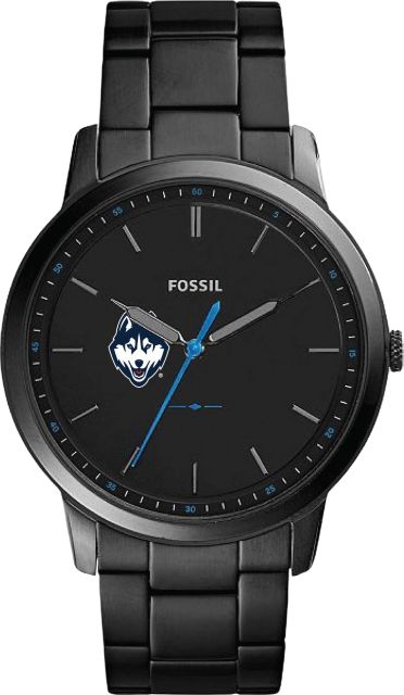 University of Connecticut Fossil The Minimalist Slim Three-Hand Black Stainless Steel Watch