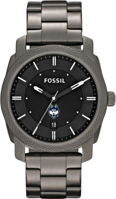 University of Connecticut Fossil Machine Smoke Stainless Steel Watch