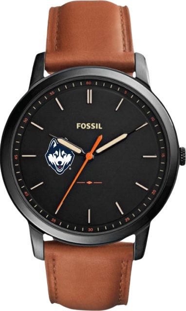 University of Connecticut Fossil The Minimalist Slim Three-Hand Light Brown Leather Watch