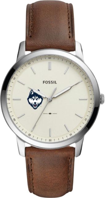 University of Connecticut Fossil The Minimalist Three-Hand Brown Leather Watch