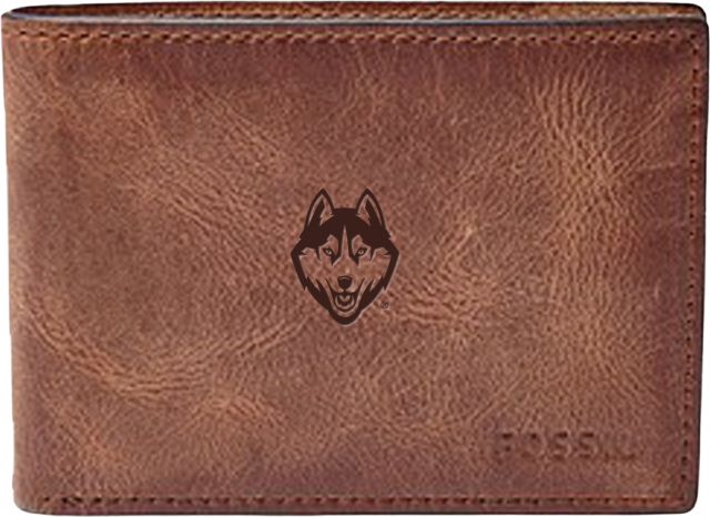 University of Connecticut Fossil Leather Derrick Front Pocket Bifold - Brown