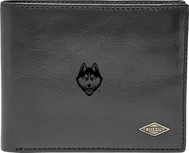 University of Connecticut Fossil Leather Ryan RFID Flip ID Bifold - Black