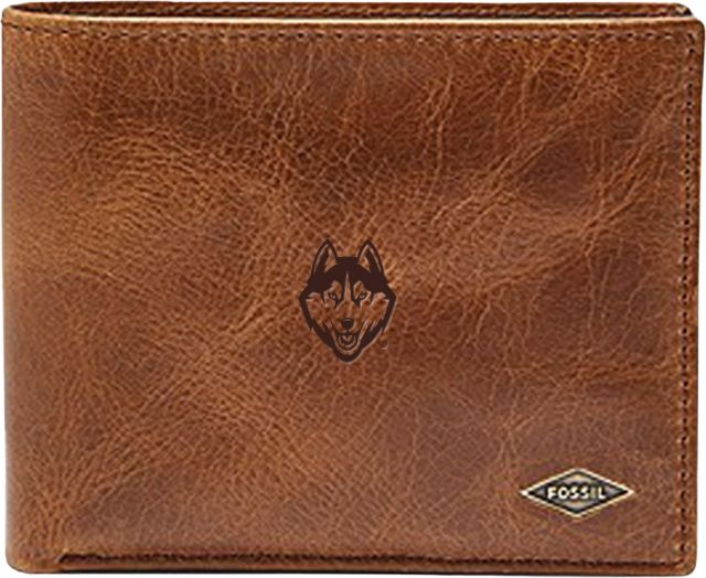 University of Connecticut Fossil Leather Ryan RFID Passcase - Dark Brown