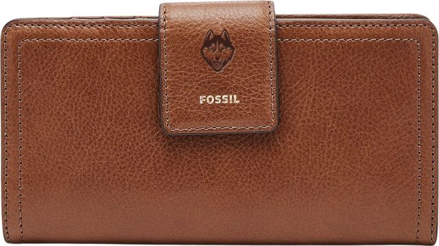 University of Connecticut Fossil Leather Logan RFID Tab Clutch - Brown