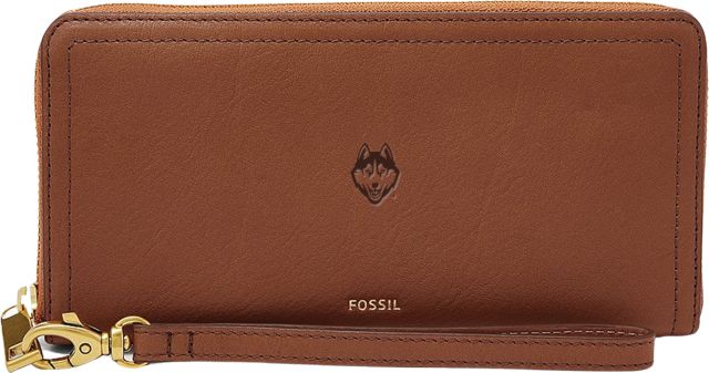 University of Connecticut Fossil Leather Logan RFID Zip Around Clutch - Brown