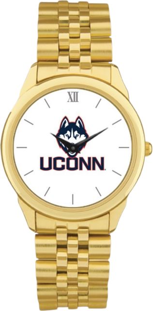 UConn Huskies CSI Men's Gold Rolled Link Wristwatch (Gift Box) With Colored Medallion