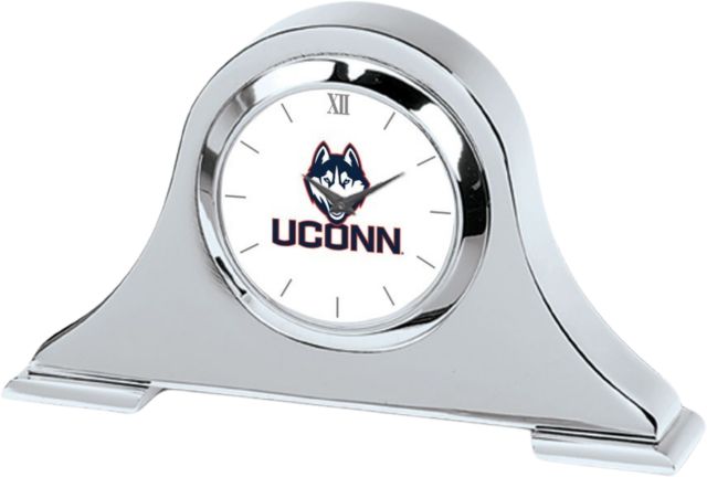 UConn Huskies CSI Silver Napoleon Desk Clock With Colored Medallion